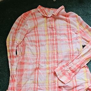 Tommy Hilfiger Coral and Yellow Checkered Shirt